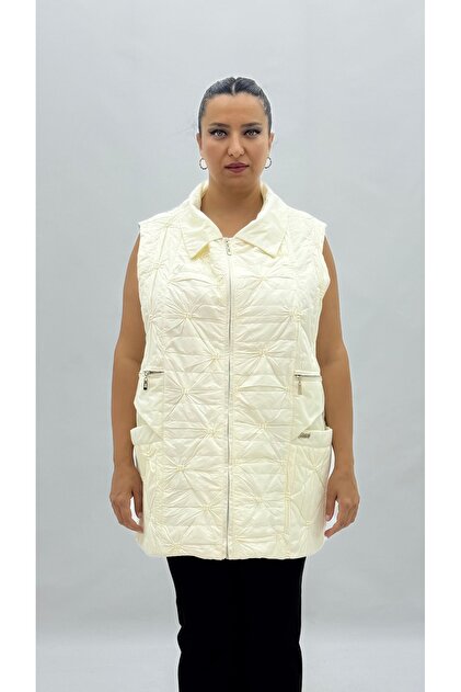 Plus Size Pocketed Zippered Oversized Women's Long Vest