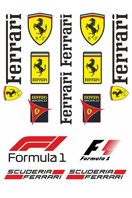 FERRARİ STİCKER SET ARAÇ - OTOMOBİL - MOTORSİKLET - BİSİKLET AKSESUAR - ETİKET 14x A4