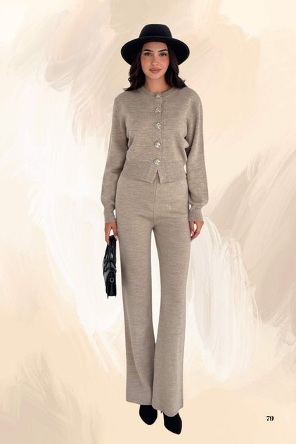 Comfortable Crop Cardigan & Wide Leg Knitwear Set - Standard Size Casual & Stylish Combinations 3004