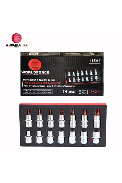 Torx and E-Socket Set 14 Pieces 1/2'' (T30,40,45,50,55,60,70) + (E10,24,30,70)