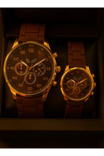 Set Ceasuri Premium pentru Cuplu – Brown & Gold Edition