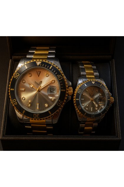 Set Ceasuri Premium pentru Cuplu – Silver & Gold Edition