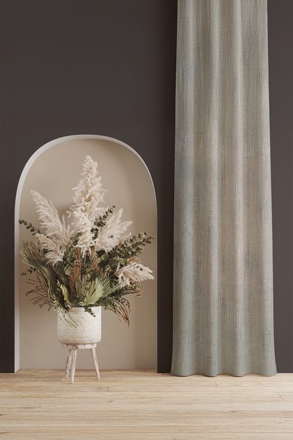 Jacquard Woven Drawstring Extrafoam Single Panel Non-Pleated Sequin Detailed Mink Gray Background Curtain