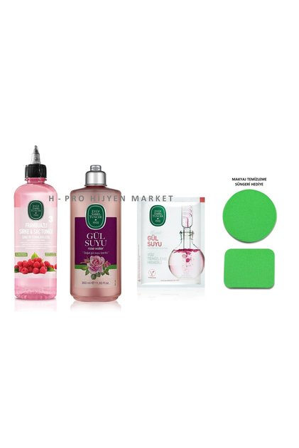 Raspberry & Vinegar Hair Tonic, Rose Water and Rose Water Wipes, Makeup Sponge Gift
