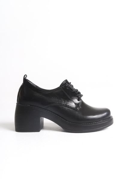 Women's Special Design Platform Heeled Elegant Lace-Up Black Patent Leather Loafer Moccasin Shoes