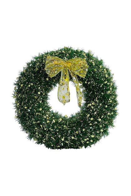 Coroniță Festivă de Crăciun Verde cu Fundă Aurie si Steluțe Strălucitoare