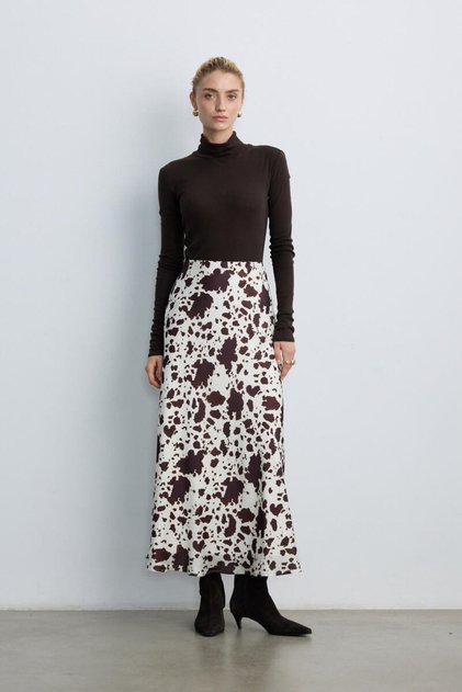 Cow Print Pattern Satin Skirt