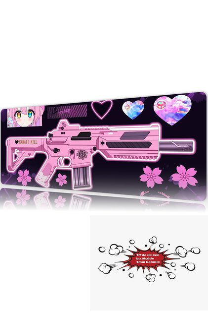 Kawaii Kill 90x40 4MM Kalınlık (TR'de ilk) Premium Gaming oyuncu mousepad, Anti Slip XXL mouse pad