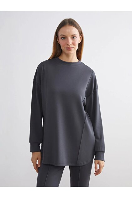LC Waikiki LCW Modest Siyah Bisiklet Yaka Kadın Sweatshirt Tunik