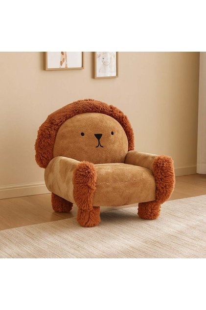 Simba Kids Chair - Light Brown Wood & Fabric, 1-Seater, 57x57x63cm, 2-Year Warranty, Ideal for Kids