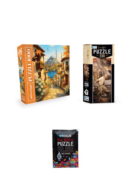 1000 Piece Puzzle Old Istanbul Street and 230 Piece Bannakale and Puzzle Adhesive