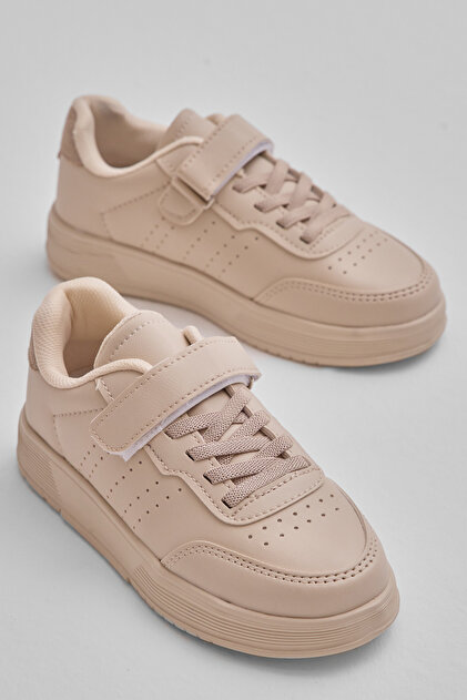 Children's Unisex Beige Faylon Light Sole Lace-Up Casual Sports Shoes