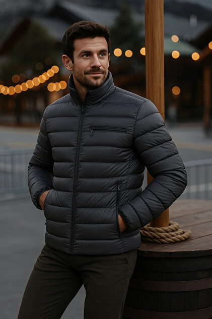 Men's Trend Casual Mock Neck Winter Smoked Puffer Coat