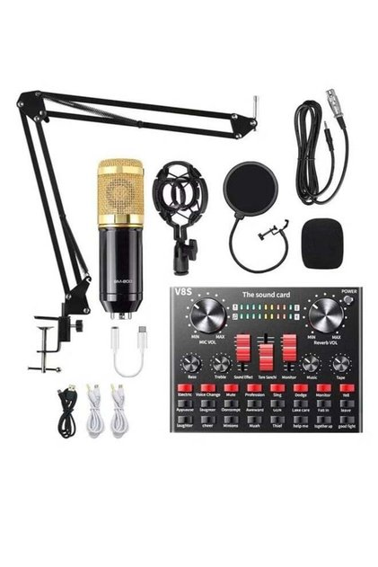 Condenser Microphone Podcast Kit with Sound Card, Adjustable Stand, Shock Mount & Pop Filter