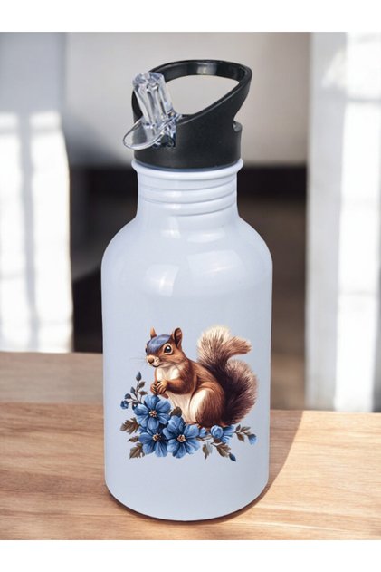 Flower Squirrel Water Bottle - Water Bottle for School, Water Bottle for Girls, Water Bottle for Boys, Water Bottle for Kids