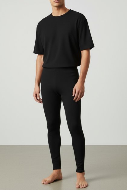 Unisex Elastic Non-Squeezing Breathable Winter 2. Level High Waist Thermal Leggings Black