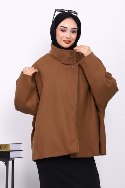 Brown Pocketed Oversized Cashmere Coat