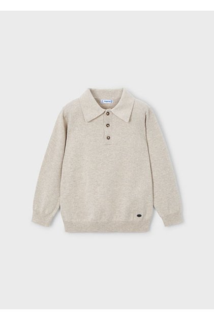 Beige Boy's Polo Neck Knitted Sweater 4122