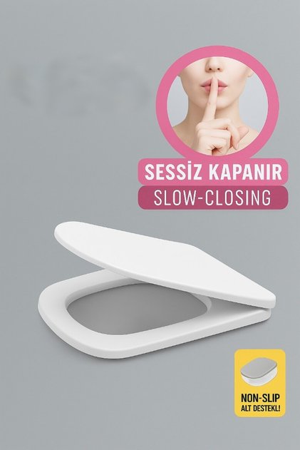 Kare Slim Klozet Kapağı – Sessiz Kapanır, Kolay Montaj, Universal Uyumlu, Kaymaz Alt Destekli