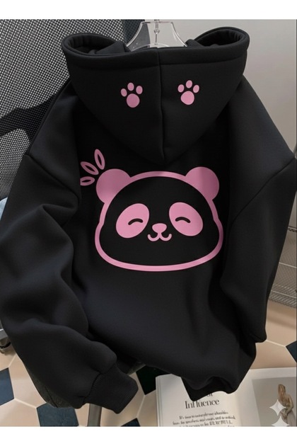 Kadın/Unisex Funny Panda ve Sevimli Pati Baskılı Hoodie