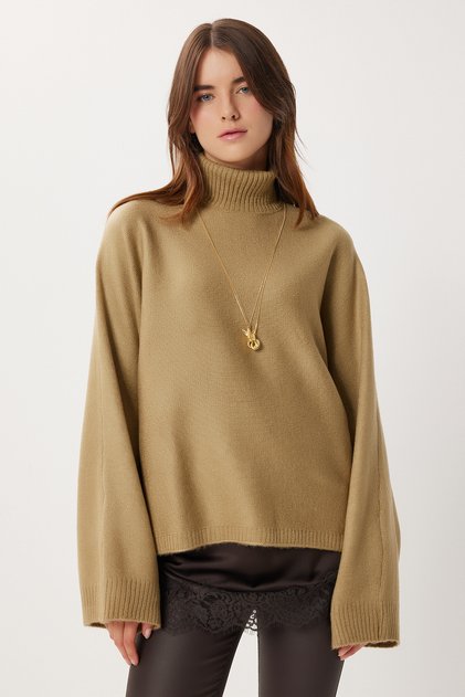Bat Sleeve Turtleneck Knitwear Sweater Lmt0049 Olive Green