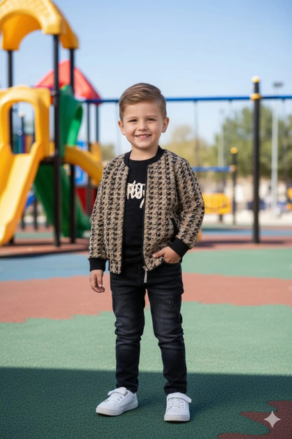 Boys' Cardigan T-Shirt and Jeans Pants 3-Piece Suit
