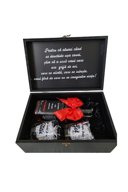 Set cadou pentru soț și tată, sticlă de Jack Daniels, 2 pahare, cutie de lemn