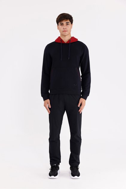 Kangaroo Pocket Adjustable Drawstring Ribbed Cuff Relaxed Fit Hooded Sweatshirt