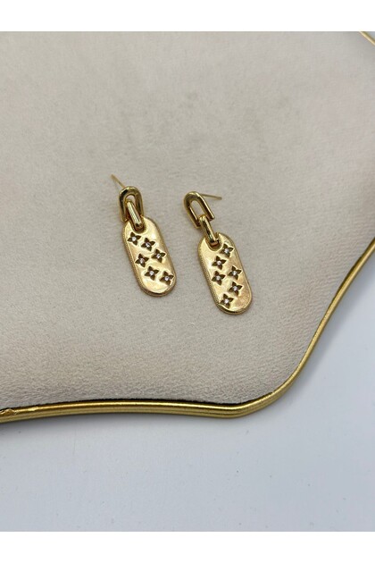 Clover Detail Dangle Plate Earrings (Steel)