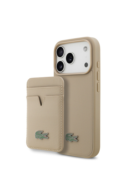 iPhone 17 Pro Case Licensed M-Safeli Pu Pike Patterned Metal Logo Card Holder Cover Beige