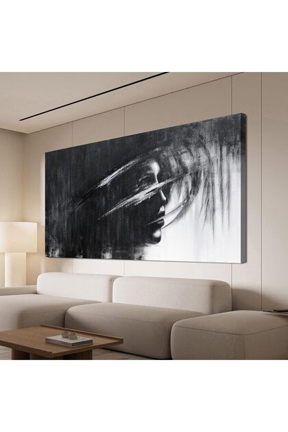 Black & White Abstract Wall Art (60x120 cm) – Modern Framed Canvas Print