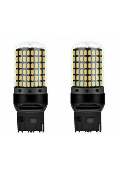 Set de 2 becuri auto LED T20 W21W WY21W 7440, 144 LED-uri, alb rece, 12V,