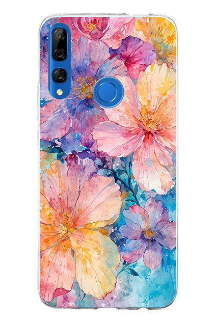 Huawei Y9 Prime (2019) Compatible Colorful Flowers Watercolor Printed Silicone Case