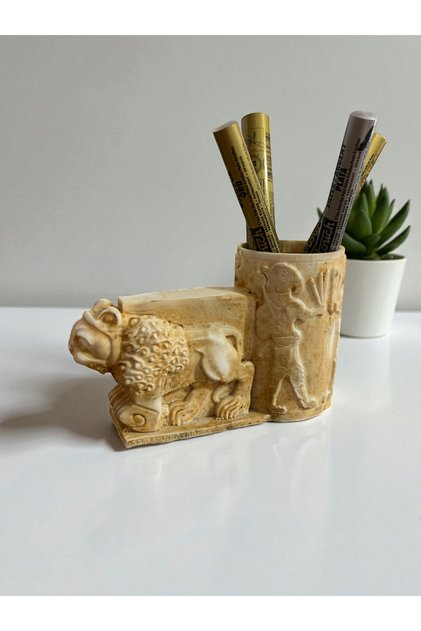 Antique Lion Figured Pen Holder | Decorative Tabletop Object