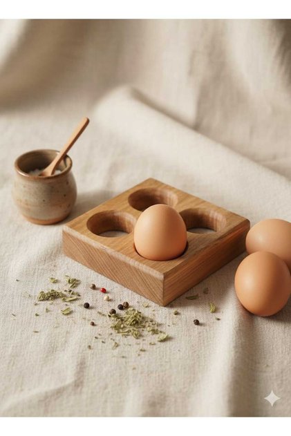 Table of Nature: Set of 4 Handmade Wooden Breakfast Egg Cups Presentation Tray