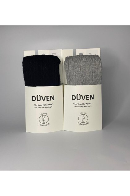2-Pack Carina Cotton Patterned Black & Gray Women's Pantyhose