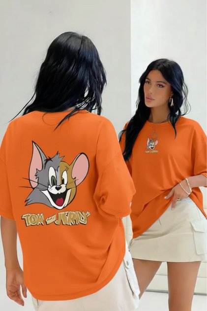 تيشيرت بطبعة Tom and Jerry، قصة واسعة / فضفاضة