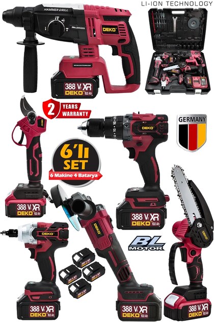 DEKO TURKEY 388VF Kömürsüz Brushless 6'lı Set 4 Akülü Somun Sökme