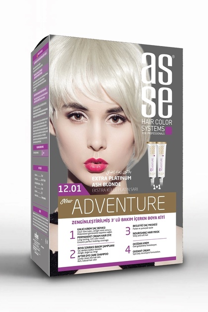 Adventure Set Saç Boyası, Kalıcı ve Canlı Renkler 1+1 İki Kullanım Seti (No:12.1 Extra Küllü Platin)