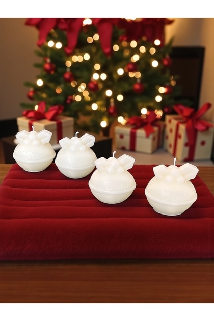 4-Pack White Round Christmas Ball Candle 7.6 cm Diameter 8 cm Height