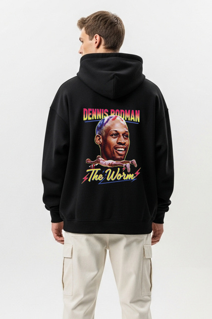 Dennis Rodman Basketball Oversized Black Hooded Sweatshirt