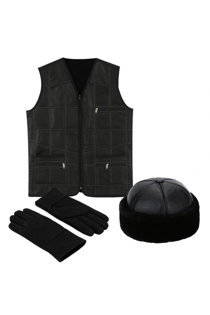 Premium Leather Set – Vest, Gloves, Leather Buckle Hat