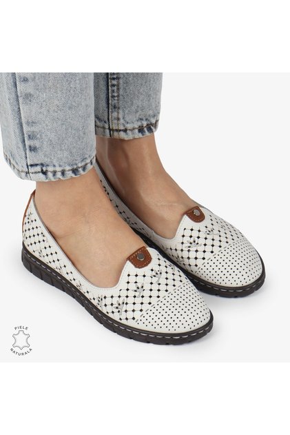 Balerini dama din piele naturală moale cu perforații |ALIBABA|