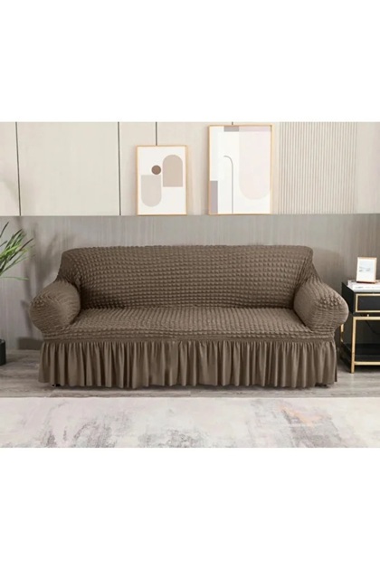 Bürümcük Stretch Fabric Sofa Cover, Three-Seater Sofa Cover 1 Piece, Cream Color
