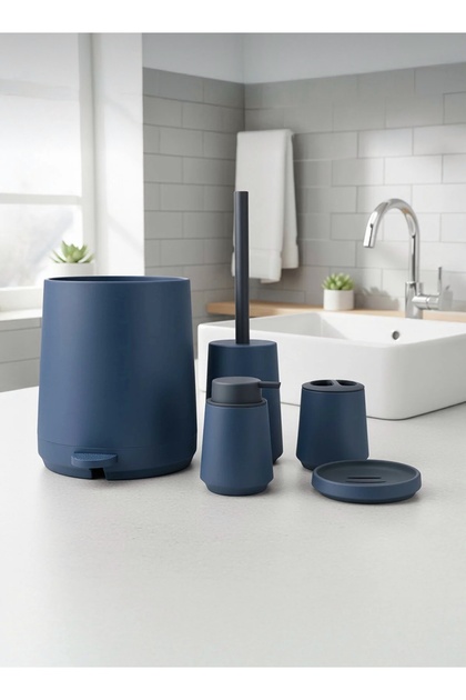 Olivia Soft Dokulu Lüks 5 Parça Lacivert Akrilik Banyo Seti