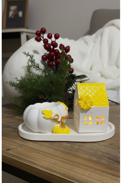Balkabağı saksı, ev mumluk, sunum altlığı….3’lü set