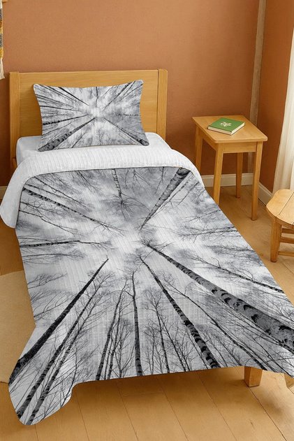 100% Cotton Black and White Trees in the Sky Patterned Single Pike Set