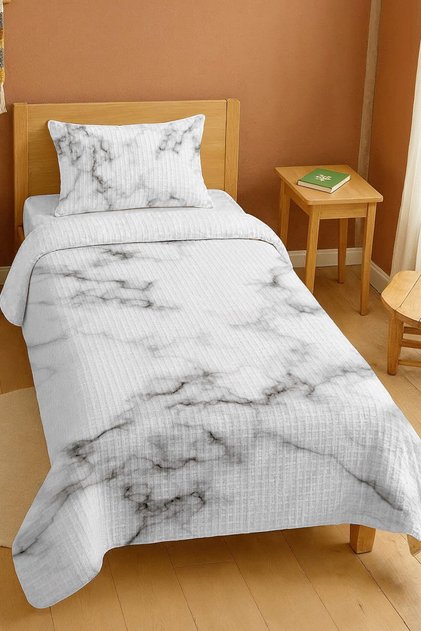 100% Cotton White Marble Patterned Single Pique Set
