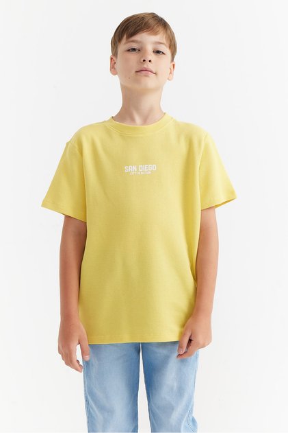 Men's Waffle Fabric T-Shirt with Letter Print Detail