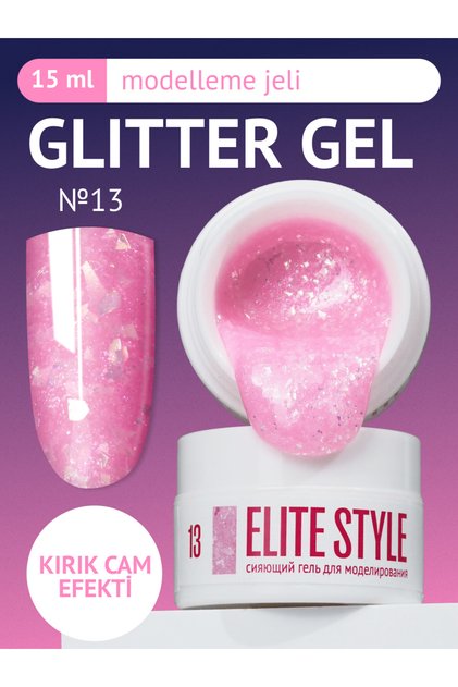 Kalıcı Oje Glitter Nº13 (15 ml) – Pembe Simli Tırnak Yapılandırıcı Jeli, Parlak Görünüm